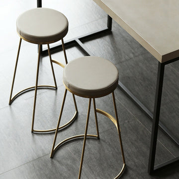 Gold & Beige PU Leather Upholstered Round Bar Height Stool Backless Set of 2